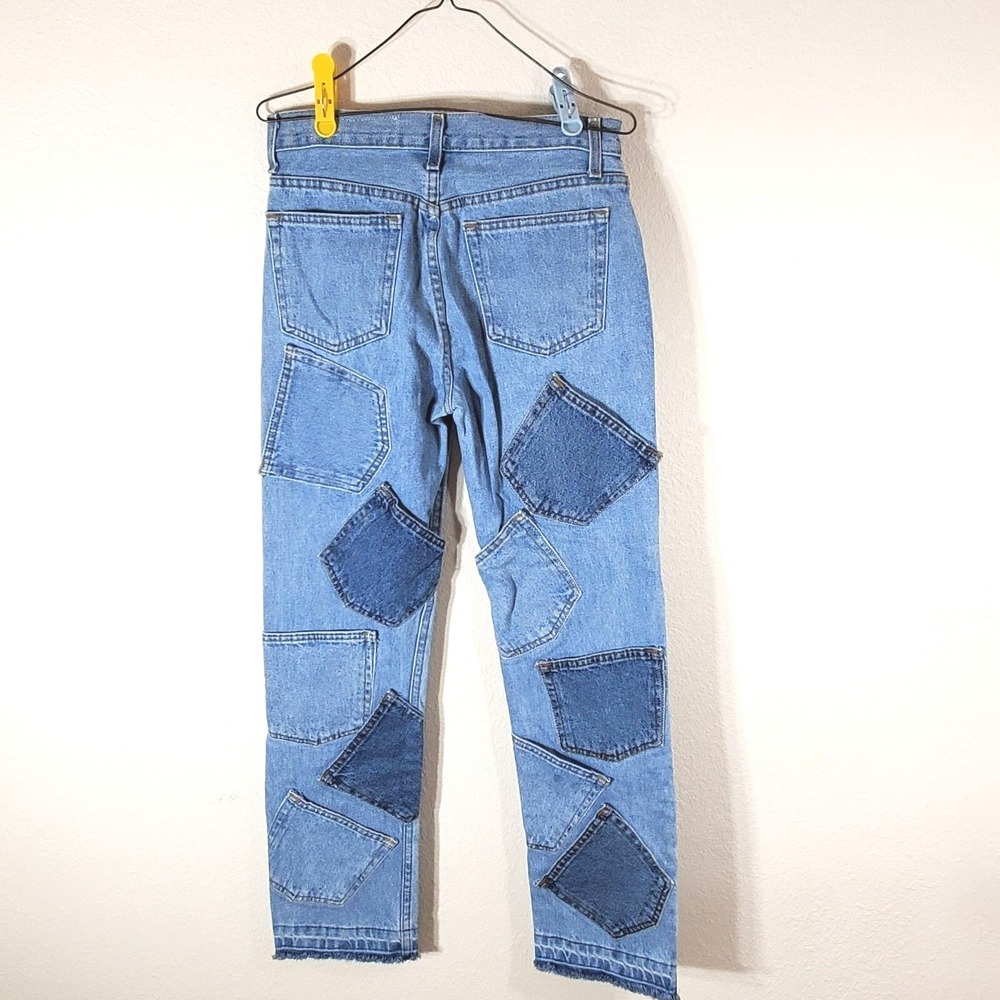 Vintage Brazil Patchwork Repurposed Jeans 29X30 Raw Frayed Hem Y2K